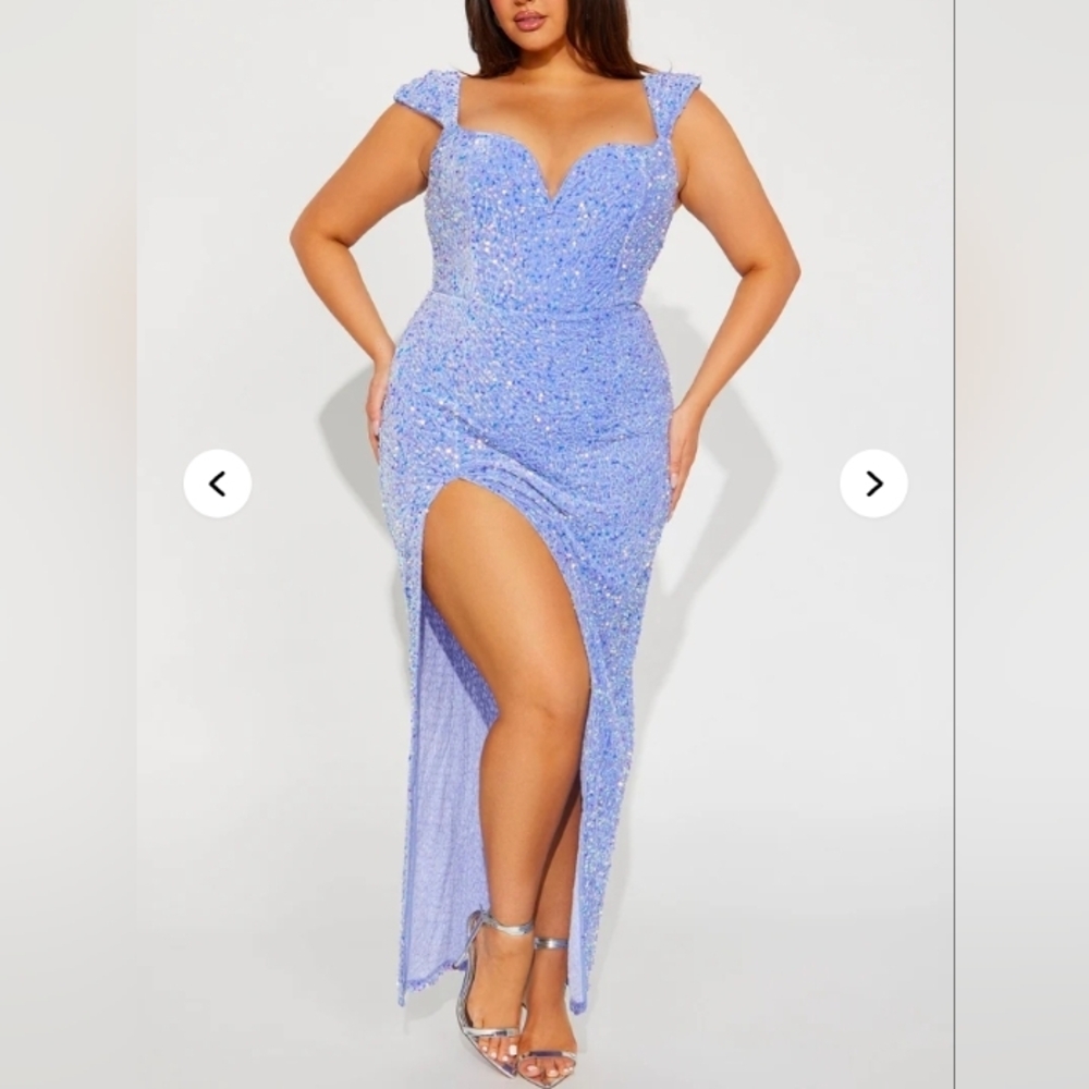 NWT- Fashion Nova Formal Lavender Sequin Dress With High Slit Size 1X